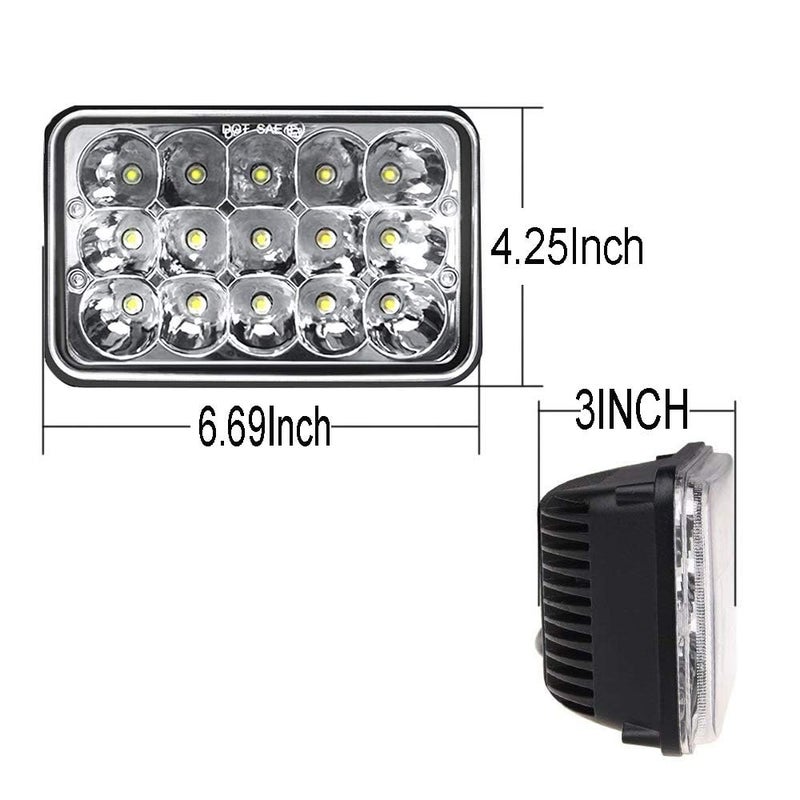 AMUNIESUN DOT Approved 4X6 Inch Sealed Beam LED Headlights Fit For Kenworth T600 T800 / Peterbilt 357 378 379, H4651 H4652 H4642 H6545 H4656 H4666 Rectangular Headlight High and Low Beam 4PCS - Image 3